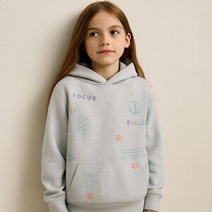 Primark Graphic Hoodie Pull Over Ribbed Cuffs and Hem Light Blue 10 11 Year Olds